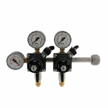 CO2-meter dubbele body 0-6 bar werkdruk 4 bar 2 uitgangen 3/8 Flare buitendraad afsluitkranen