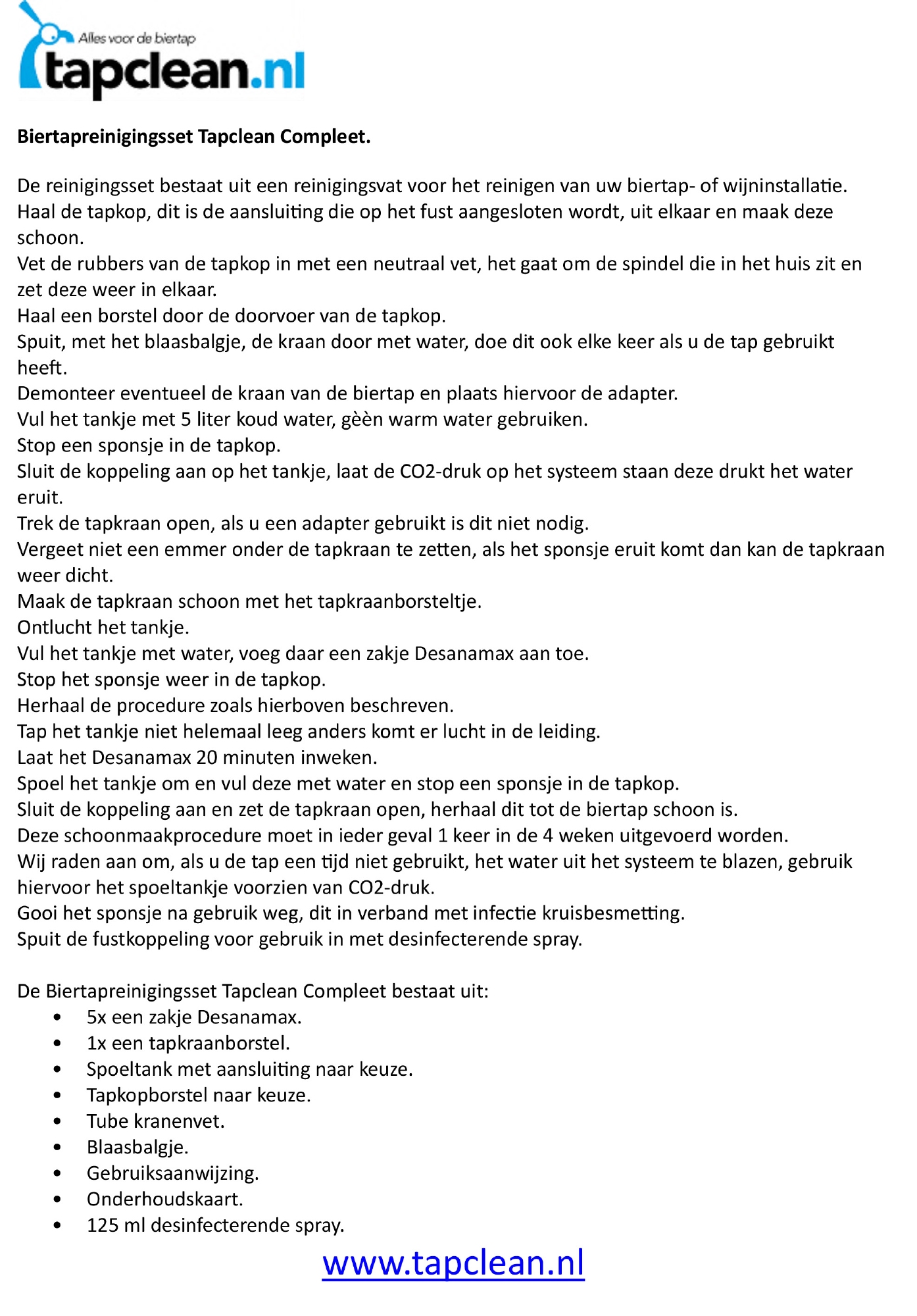 Accessoireset  voor biertap reiniging vlak A
