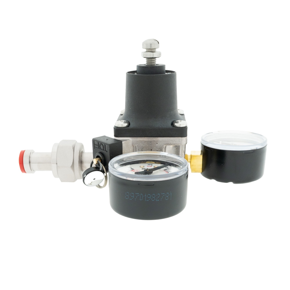 CO2-meter 0-10 bar werkdruk 7 bar 1 Uitgang JG 5/16 insteek met afsluitkraan