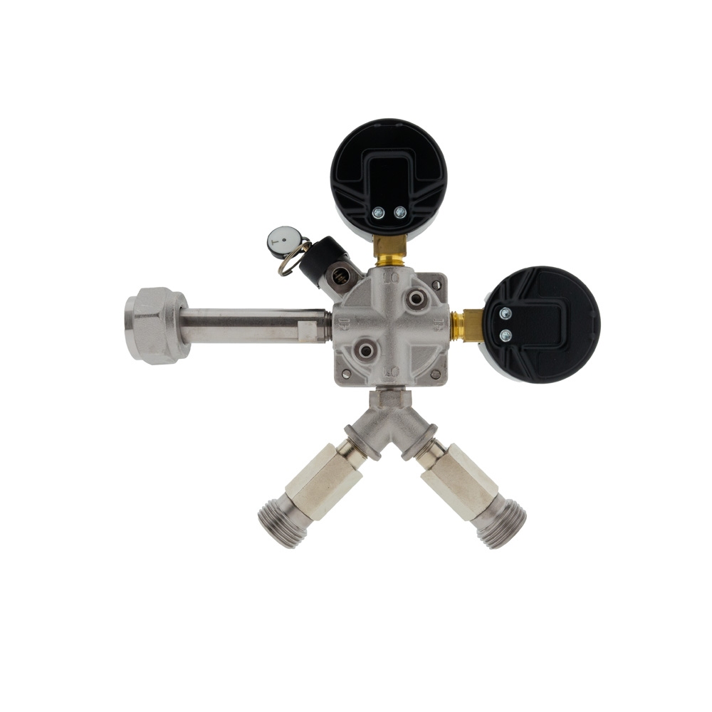 CO2-meter 0-10 bar werkdruk 7 bar 2 uitgangen 5/8 buitendraad met afsluitkranen