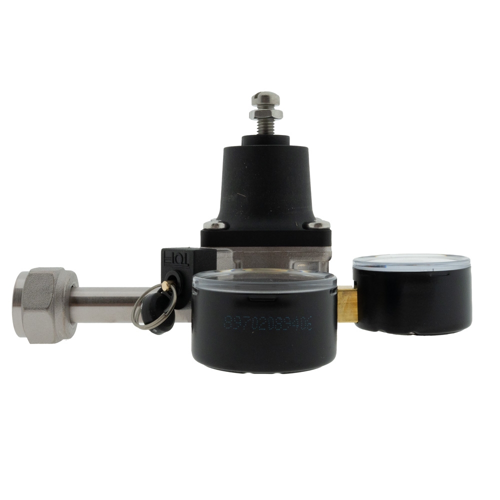 CO2-meter 0-6 bar werkdruk 3 bar 1 Uitgang 3/8 Flare buitendraad met afsluitkraan