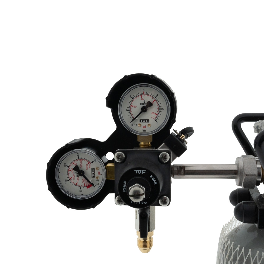 CO2-meter 0-6 bar werkdruk 3 bar 1 Uitgang 3/8 Flare buitendraad met afsluitkraan