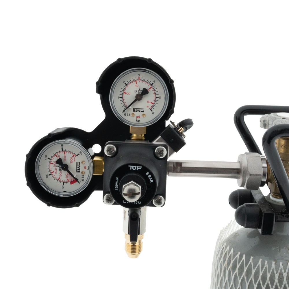 CO2-meter 0-6 bar werkdruk 3 bar 1 Uitgang 3/8 Flare buitendraad met afsluitkraan
