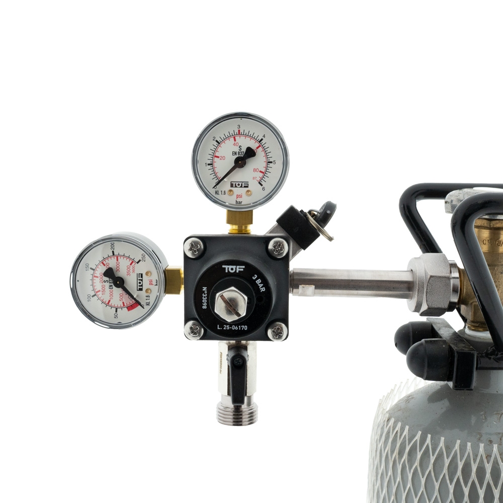 CO2-meter 0-6 bar werkdruk 3 bar 1 Uitgang 5/8 buitendraad met afsluitkraan