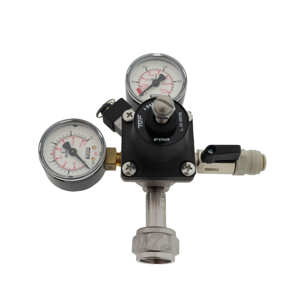 CO2-meter 0-6 bar werkdruk 4 bar 1 Uitgang JG 3/8 insteek met afsluitkraan