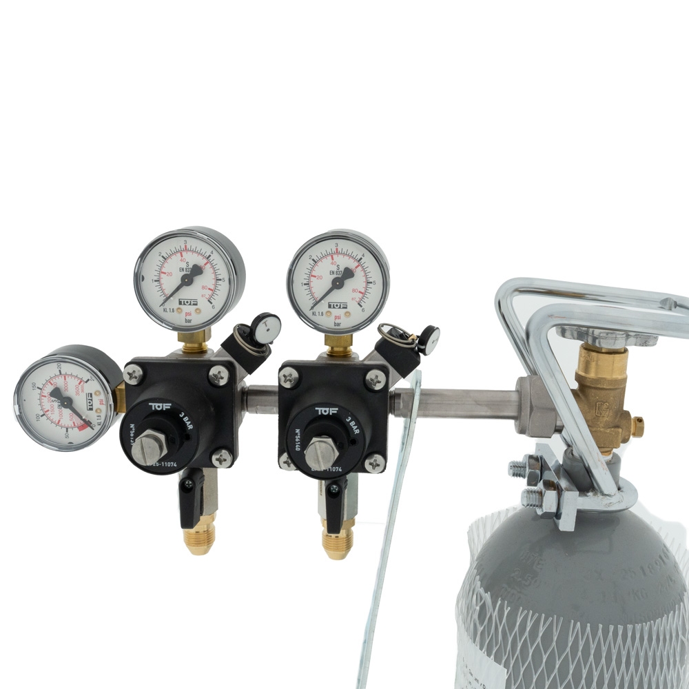 CO2-meter dubbele body 0-6 bar werkdruk 4 bar 2 uitgangen 3/8 Flare buitendraad afsluitkranen