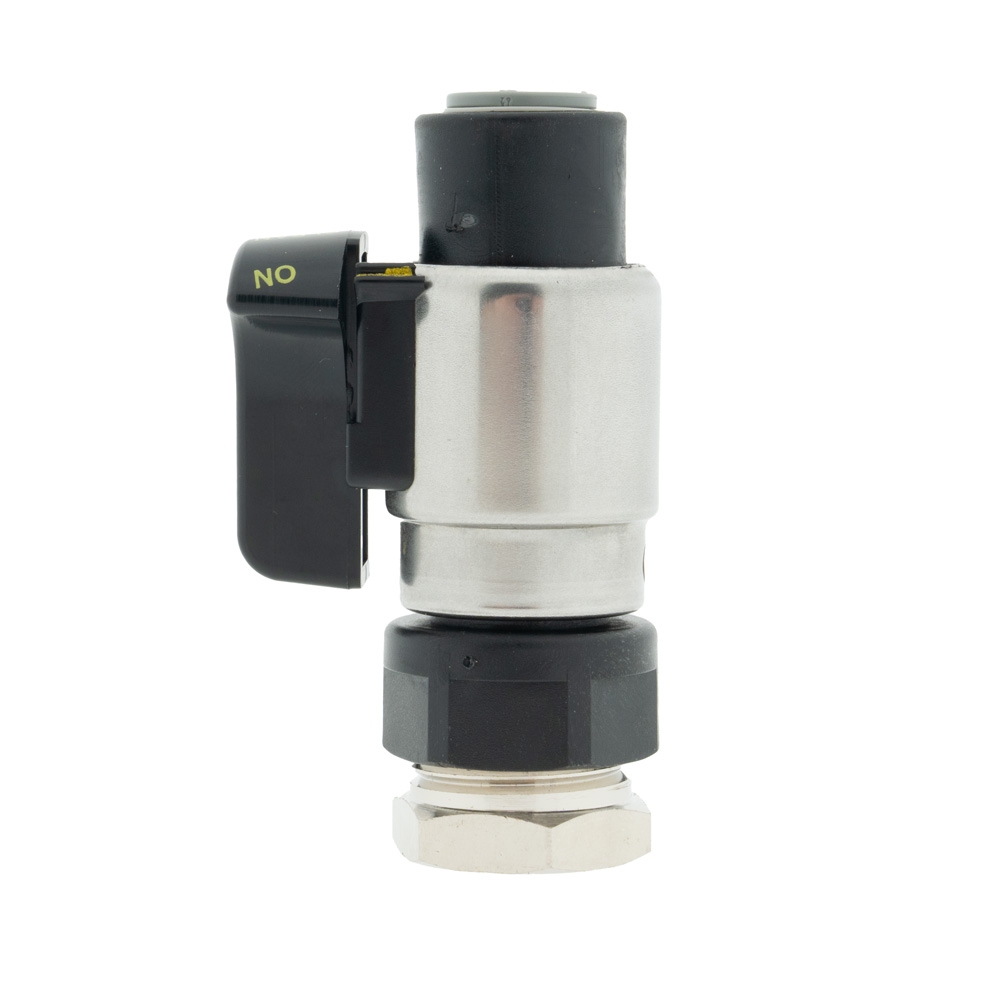 Fobstop met aansluiting 3/8 flare uitgang en 3/8 flare binnen