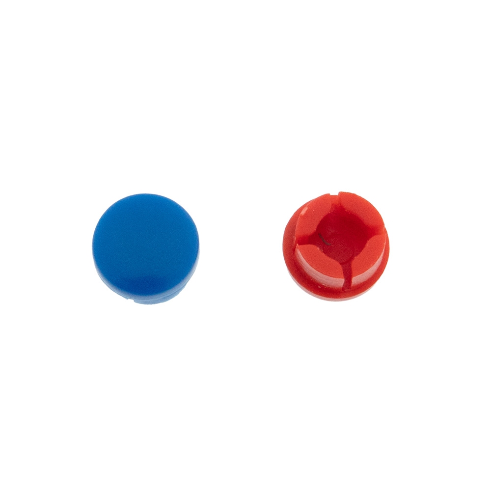 Knop chroom 2 stuks met 1 x blauwe en 1 rode afdicht dop