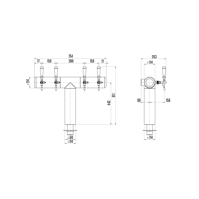 Tower Coldbridge T inclusief 4 compensator tapkranen