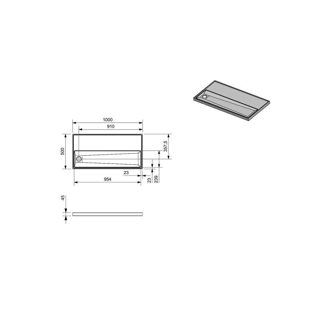 Tapblad 1000x500mm afvoer links.